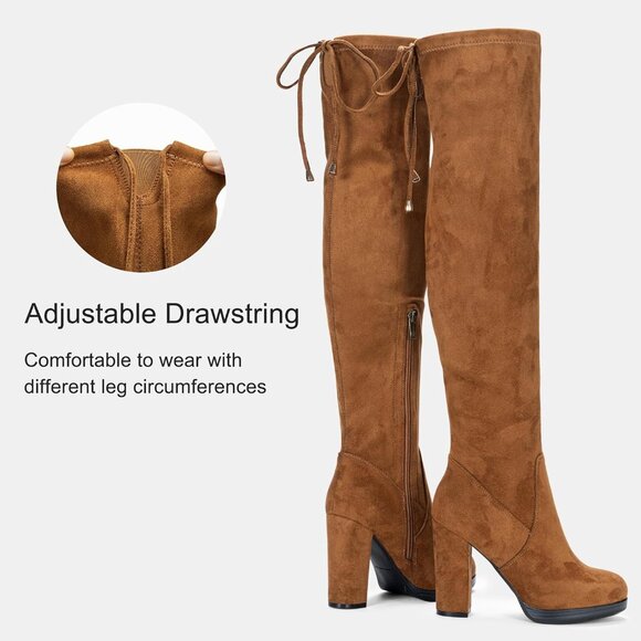 Women's Camel-imitation Suede Thigh High Over The Knee Rounded Toe Tall Boot - Picture 3 of 9